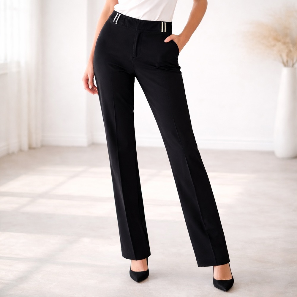 Vertigo Black Tailored Pants Silver Logo Hardware D-Ring Waist Detail